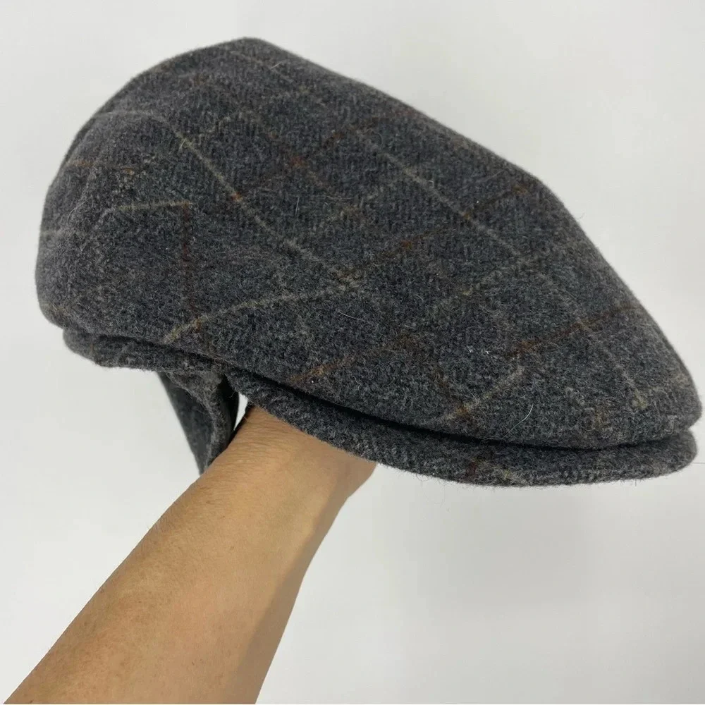 Fausmann Tweed grey plaid flap cap ear flaps size 55 Small